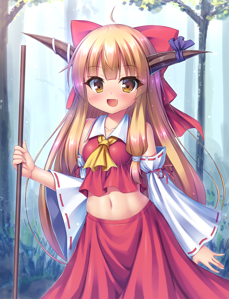 hakurei reimu and ibuki suika (touhou) drawn by takeponi