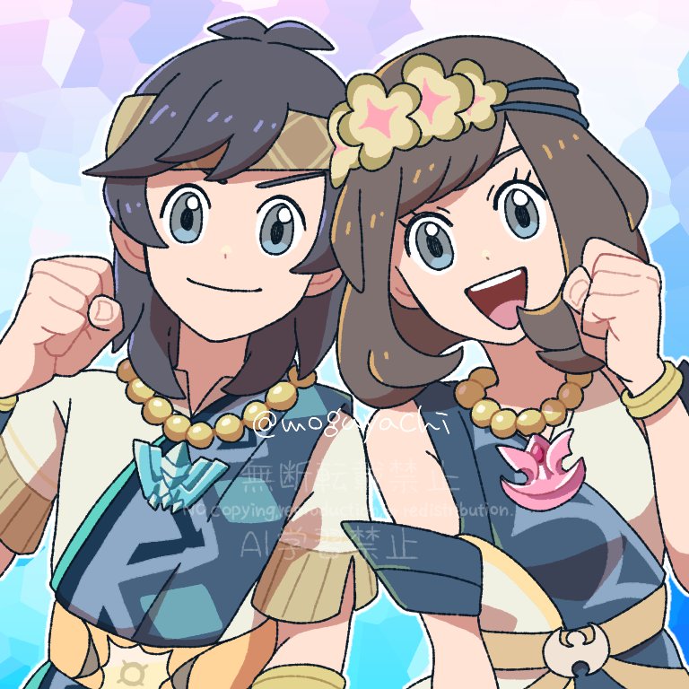 selene and elio (pokemon and 1 more) drawn by hachisen