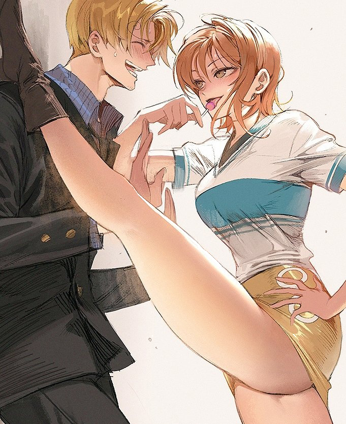 nami and sanji (one piece) drawn by runa_(nori31291404)
