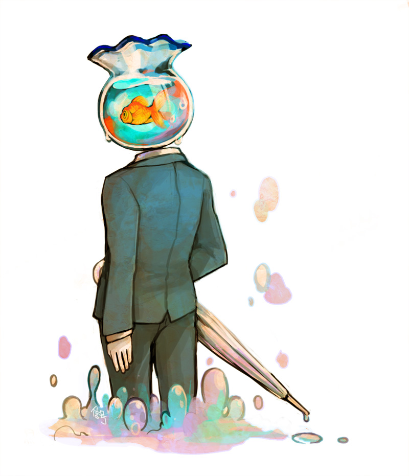 fishbowl man (chimoguri ringo to kingyobachi otoko) drawn by kuroiroichigo