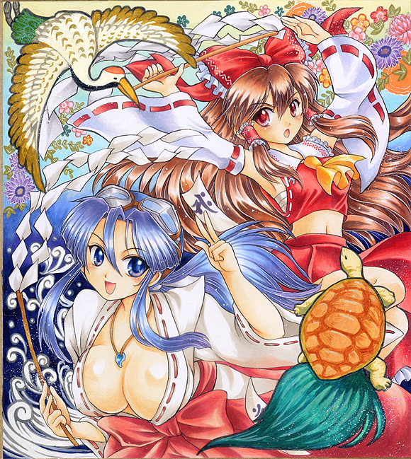 hakurei reimu and togashi koyori (touhou and 1 more) drawn by pemoko