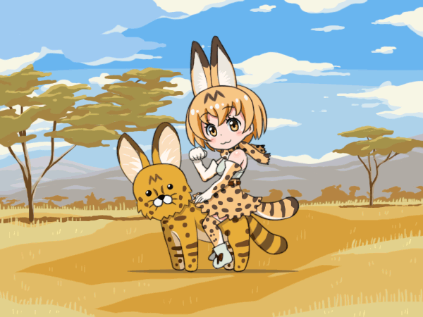 serval (kemono friends and 1 more) drawn by mameshiba_(pixiv_59310)