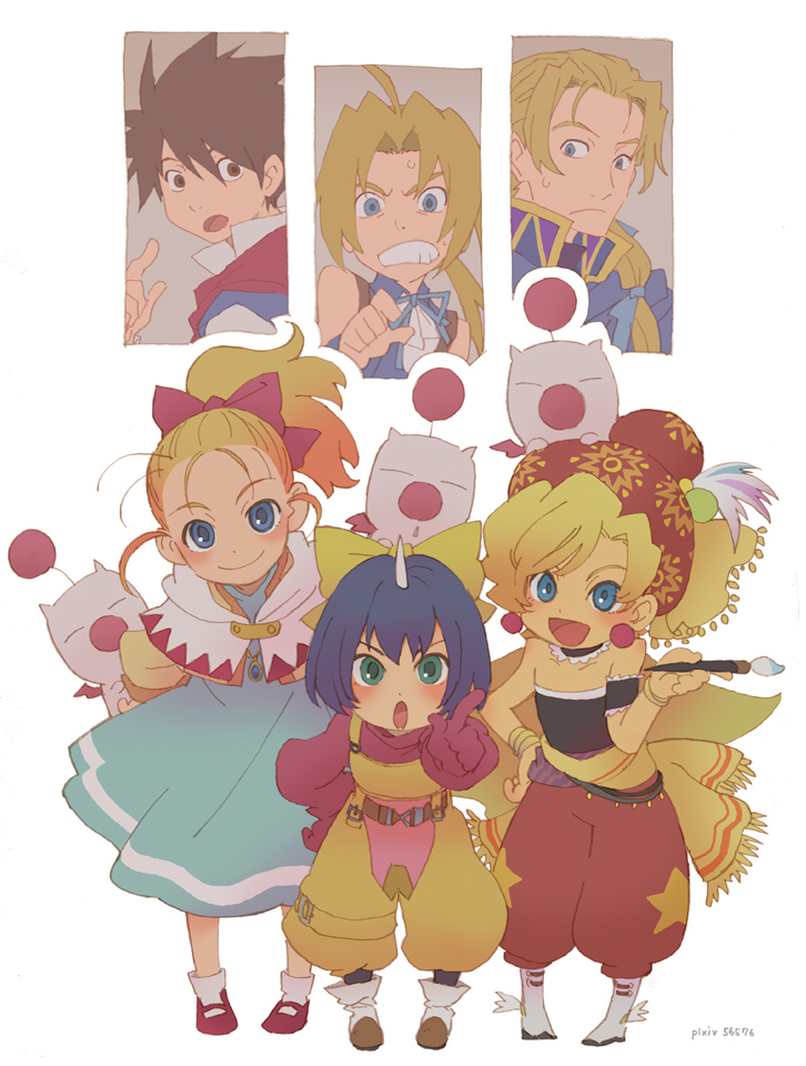 moogle, zidane tribal, bartz klauser, eiko carol, krile mayer baldesion, and 2 more (final fantasy and 5 more) drawn by narita