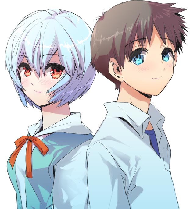 ayanami rei and ikari shinji (neon genesis evangelion) drawn by nyoriko