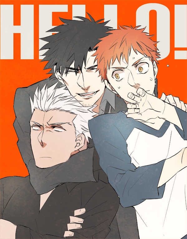 emiya shirou, emiya kiritsugu, and archer (fate and 1 more) drawn by sukumaraku