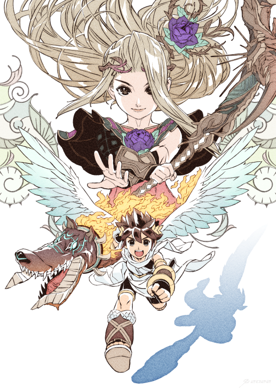 pit and viridi (kid icarus and 1 more) drawn by noguchi_toshio