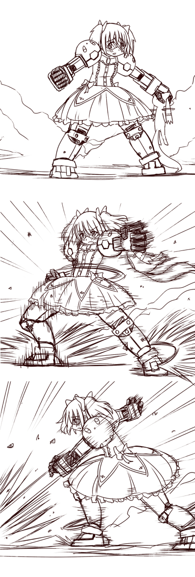 kaname madoka, kyubey, gundam age-1, and gundam age-1 titus (mahou shoujo madoka magica and 2 more) drawn by sen-asanagi
