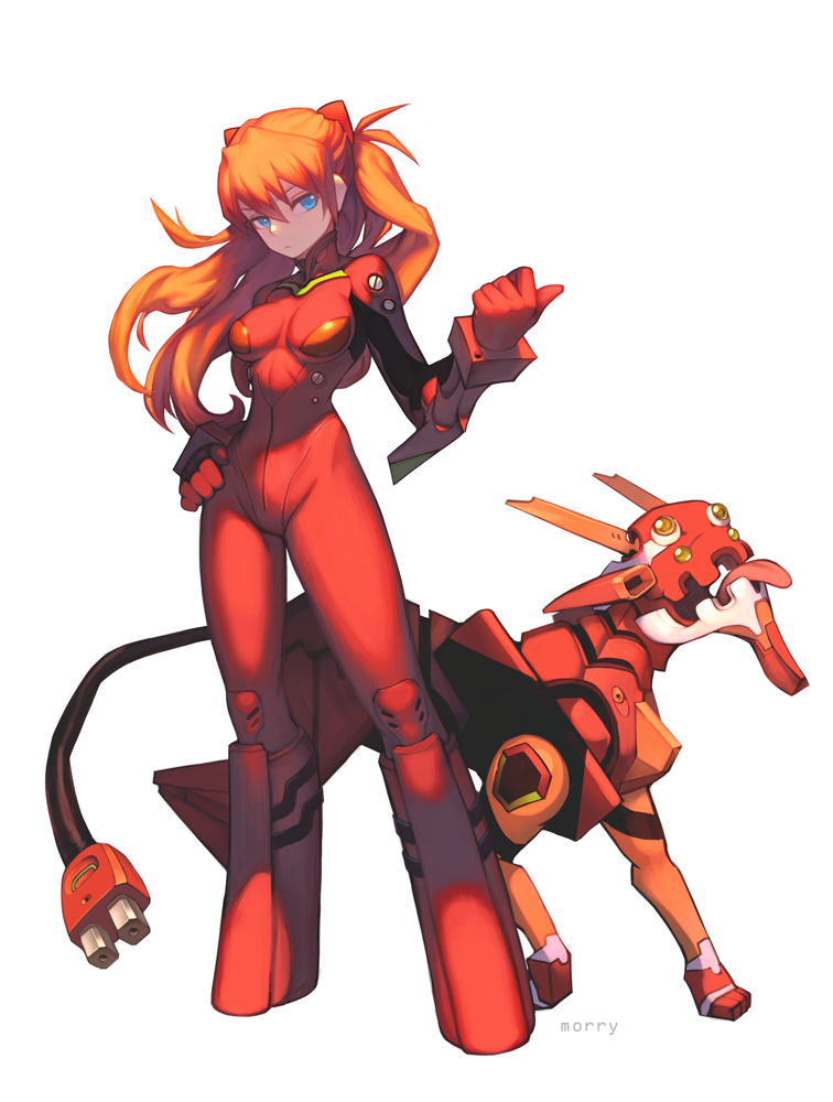 souryuu asuka langley and eva 02 (neon genesis evangelion) drawn by morry