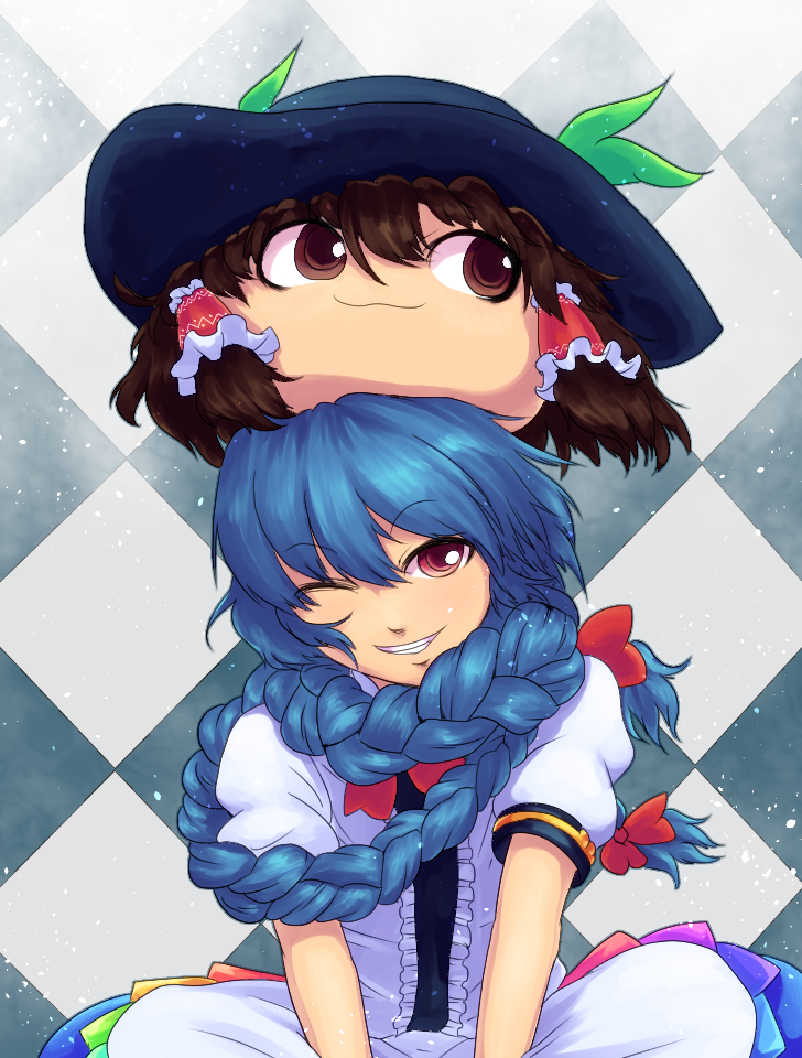 hakurei reimu and hinanawi tenshi (touhou) drawn by don9899