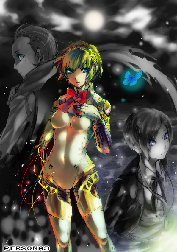yuuki makoto, aigis, and mochizuki ryouji (persona and 1 more) drawn by ikezaki_misa