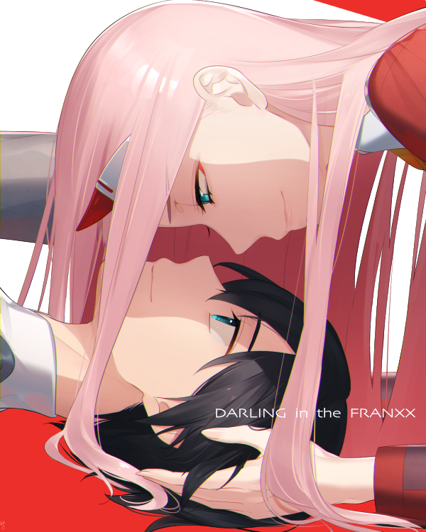 zero two and hiro (darling in the franxx) drawn by mikko_(mim_mikko)