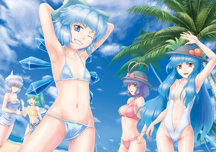 cirno, hinanawi tenshi, daiyousei, nagae iku, and letty whiterock (touhou) drawn by nazal