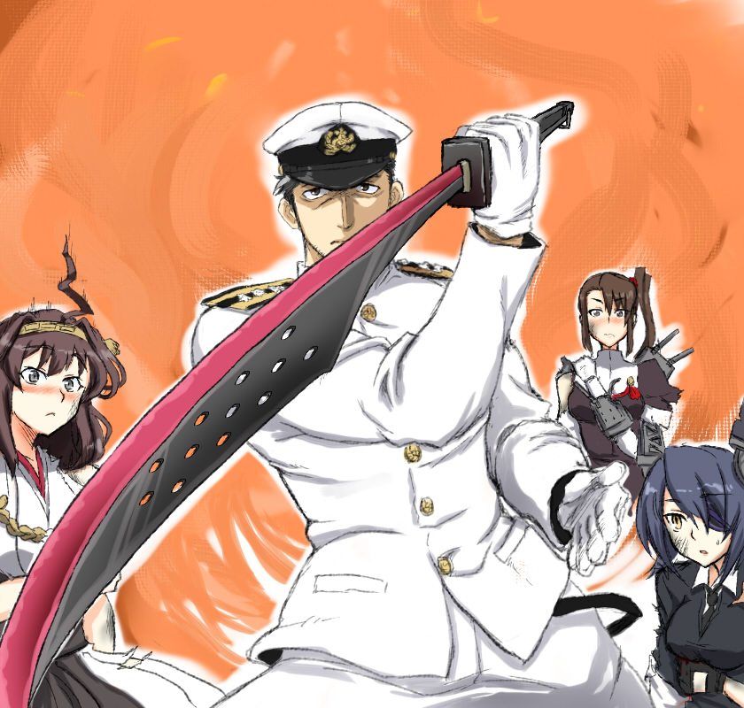 admiral, kongou, tenryuu, and nachi (kantai collection) drawn by wolf_(raidou-j)