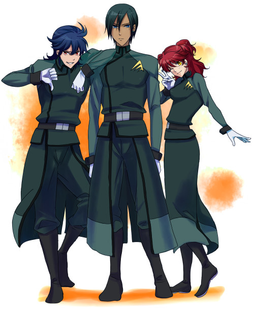 nena trinity, michael trinity, and johann trinity (gundam and 1 more) drawn by kamosuke