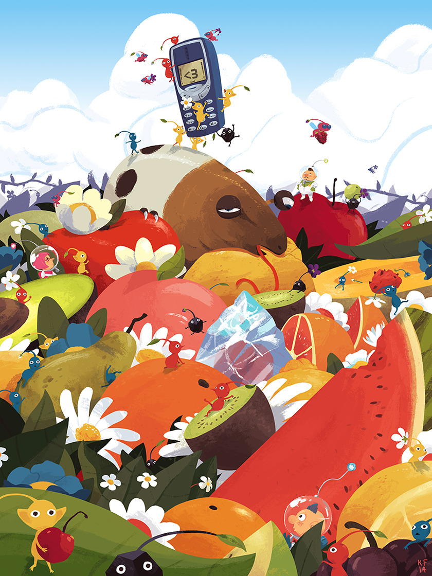 red pikmin, yellow pikmin, blue pikmin, winged pikmin, rock pikmin, and 4 more (pikmin and 1 more) drawn by kyle_fewell