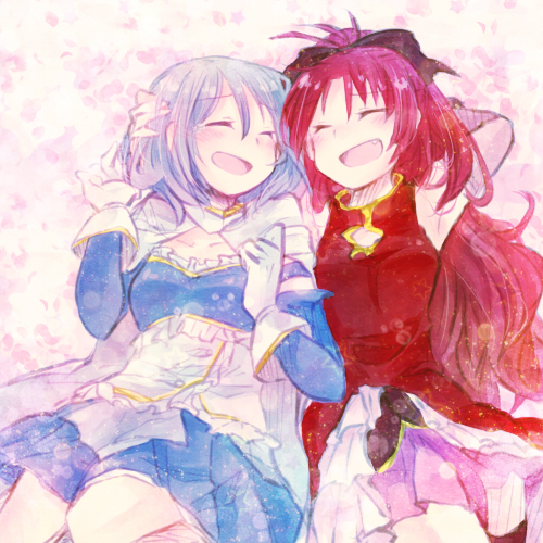 miki sayaka and sakura kyoko (mahou shoujo madoka magica) drawn by mizuki_(flowerlanguage)