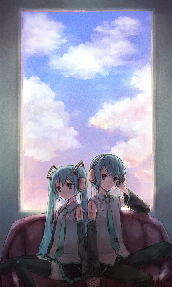 hatsune miku and hatsune mikuo (vocaloid) drawn by ameiro