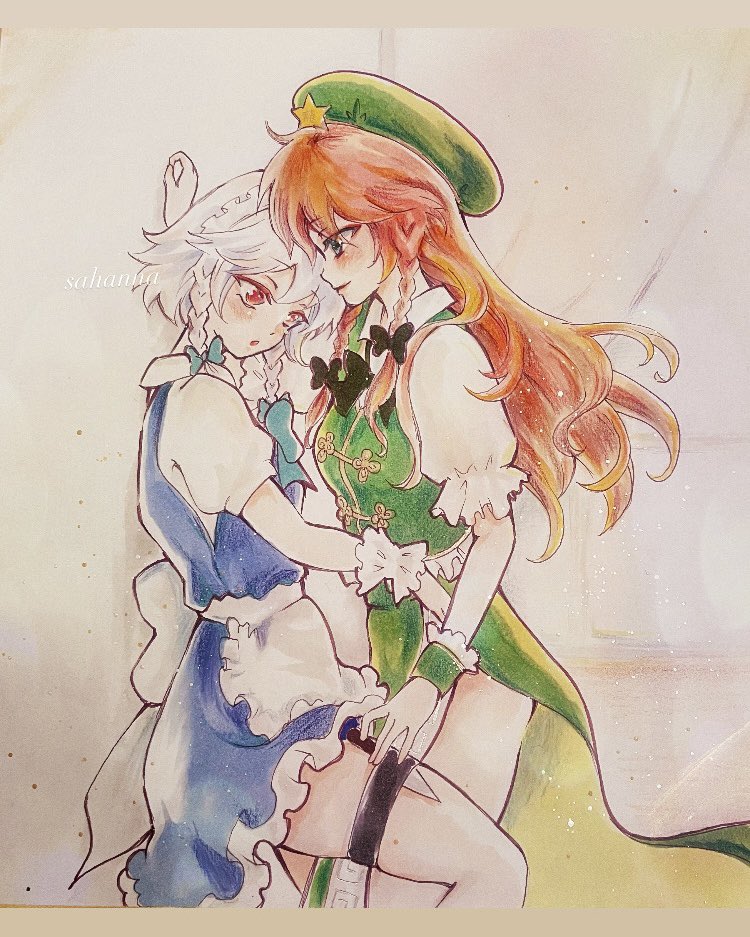 izayoi sakuya and hong meiling (touhou) drawn by sahanna