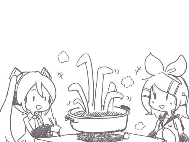 hatsune miku and kagamine rin (vocaloid) drawn by moomlin