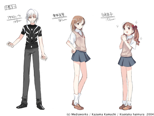 misaka mikoto, shirai kuroko, and accelerator (toaru majutsu no index and 1 more) drawn by haimura_kiyotaka