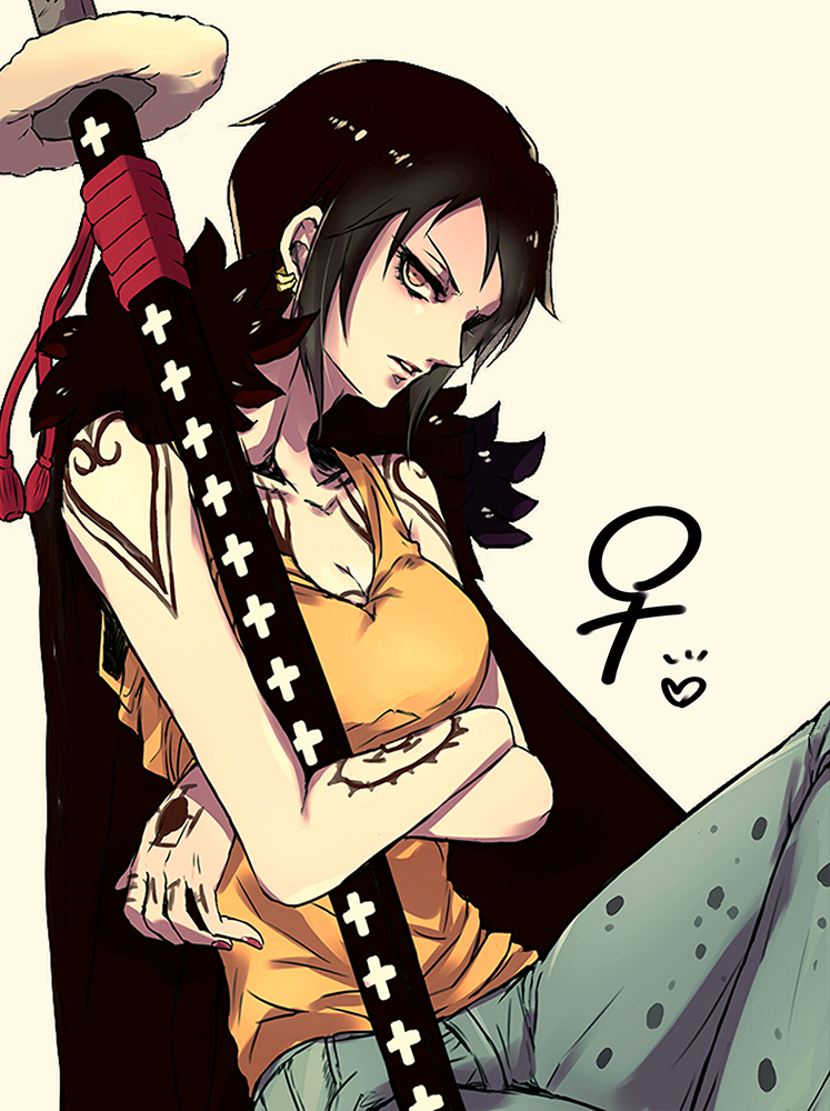 trafalgar law and law-chan (one piece) drawn by hikako