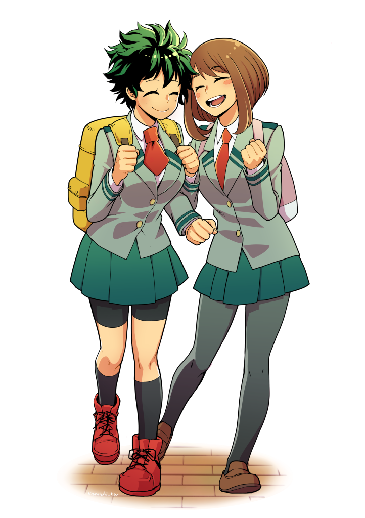 midoriya izuku and uraraka ochaco (boku no hero academia) drawn by kamichi_ka