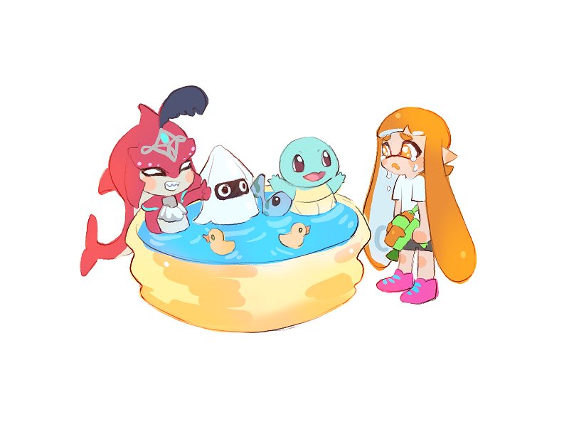 inkling player character, inkling girl, squirtle, sidon, and blooper (pokemon and 6 more) drawn by jtveemo