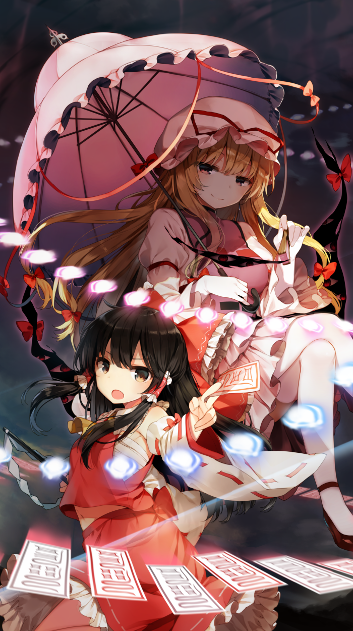 hakurei reimu and yakumo yukari (touhou) drawn by shnva