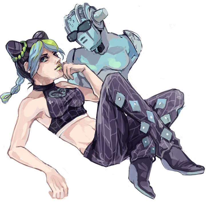 kujo jolyne and stone free (jojo no kimyou na bouken and 1 more) drawn by kaname_(emanalc)