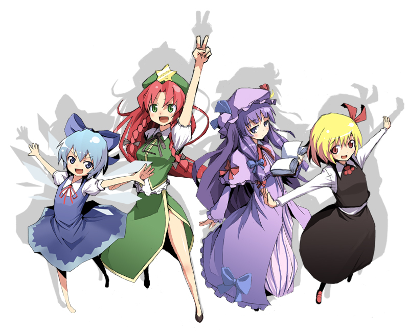 cirno, patchouli knowledge, hong meiling, and rumia (touhou) drawn by kasuga_ayumu_(haruhipo)