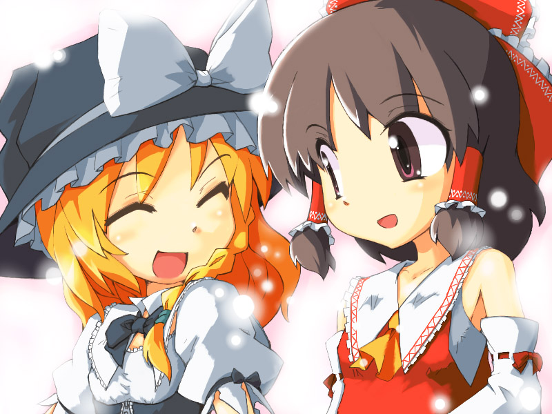 hakurei reimu and kirisame marisa (touhou) drawn by neki-t