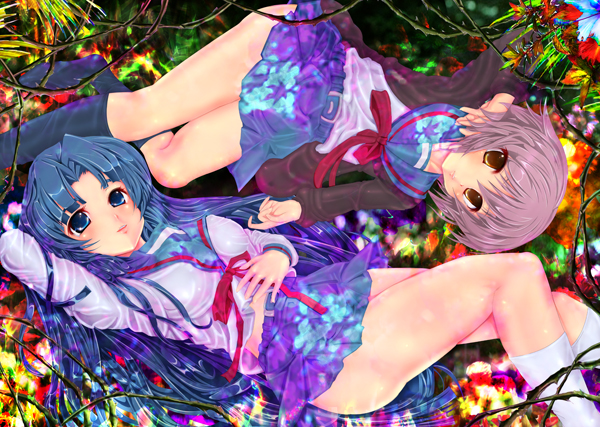 nagato yuki and asakura ryoko (suzumiya haruhi no yuuutsu) drawn by teruru