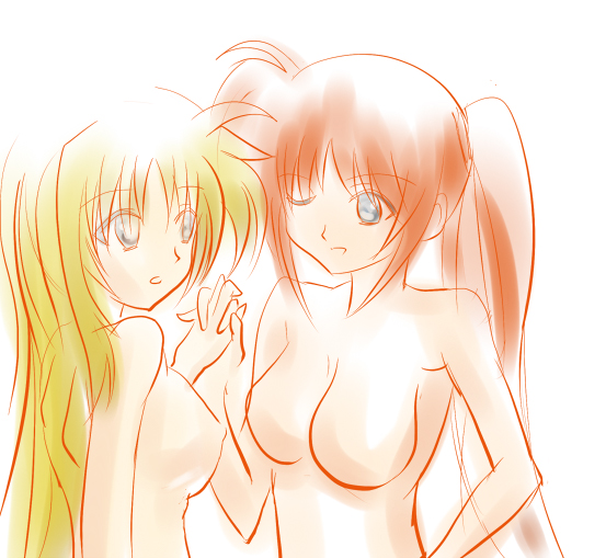 fate testarossa and takamachi nanoha (lyrical nanoha and 1 more) drawn by wagashi_(okashina)