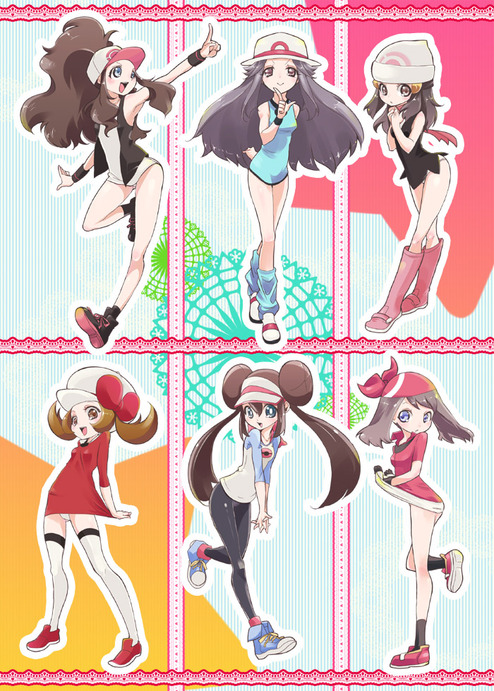 dawn, may, rosa, hilda, leaf, and 1 more (pokemon and 6 more) drawn by chorimokki