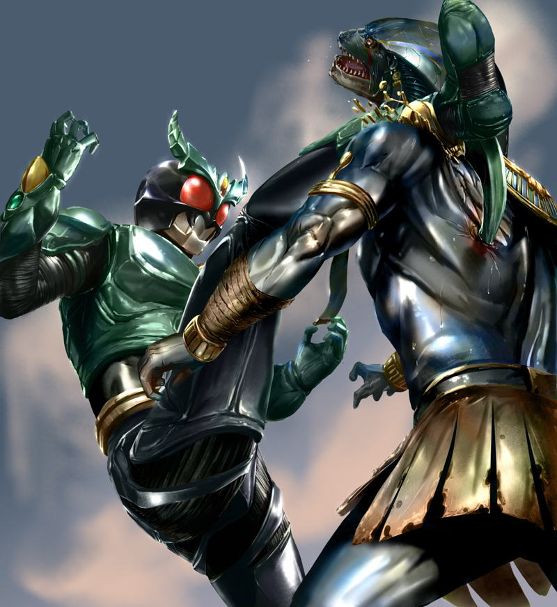 kamen rider gills and snake lord anguis masculus (kamen rider and 1 more) drawn by makacoon