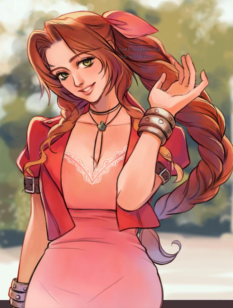 aerith gainsborough (final fantasy and 2 more) drawn by thar_chandran