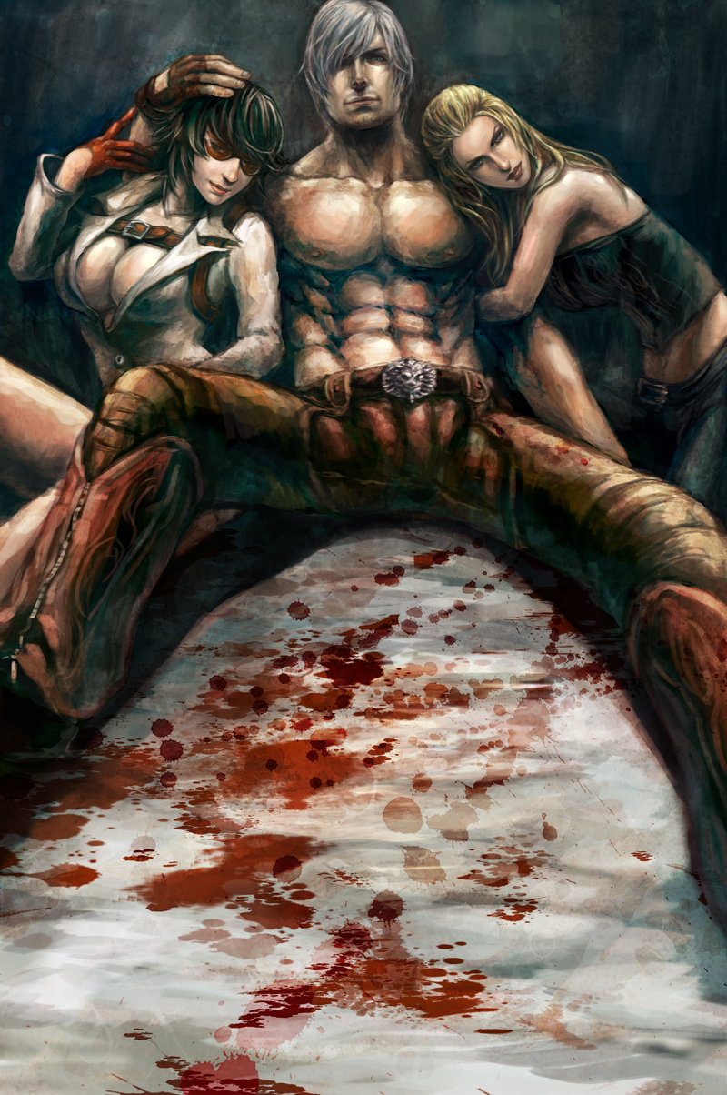 dante, lady, and trish (devil may cry) drawn by fundoshi_(tofupoid)