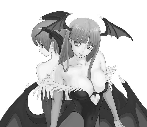 morrigan aensland and lilith (darkstalkers) drawn by ark_(morita_hitomi)