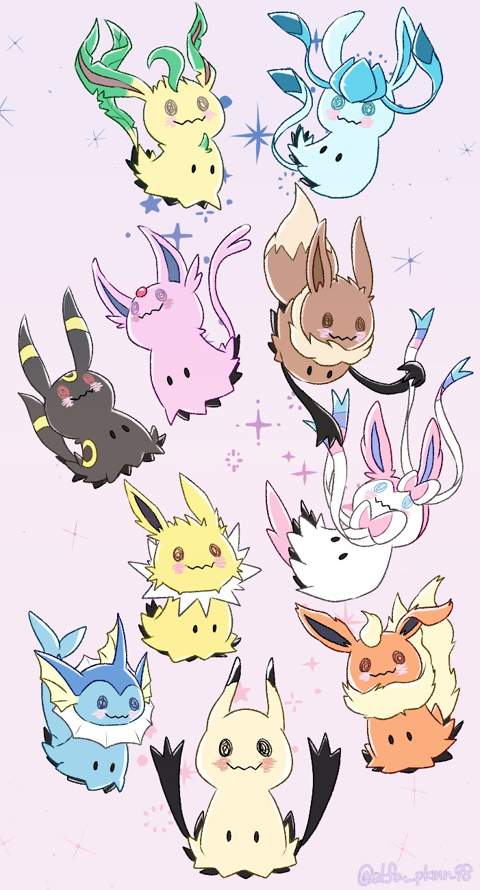 eevee, sylveon, umbreon, glaceon, mimikyu, and 5 more (pokemon) drawn by wecz7555