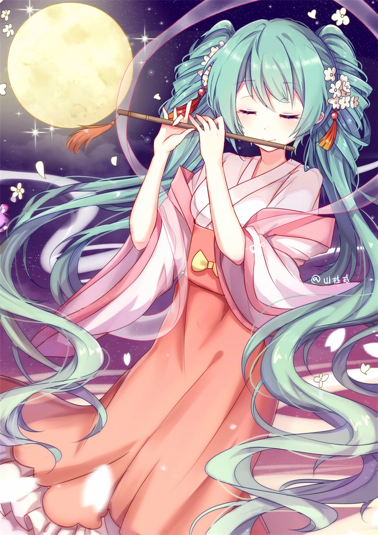 hatsune miku and chuushuu meigetsu miku (vocaloid) drawn by shanguier
