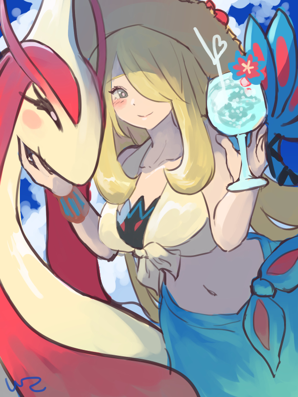 cynthia and milotic (pokemon and 1 more) drawn by e-co
