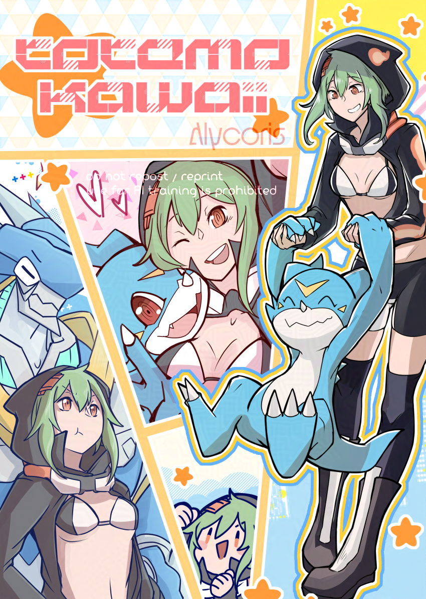 v-mon, shinomiya rina, and ulforcev-dramon (digimon and 1 more) drawn by alycoris