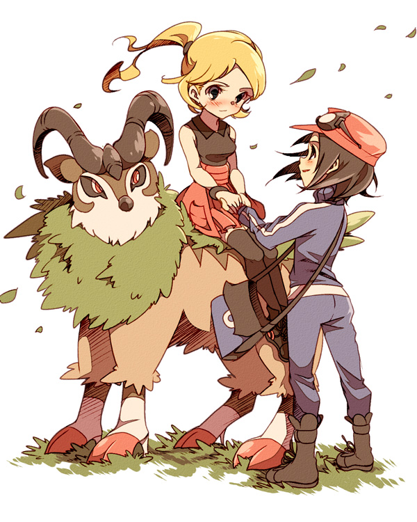 serena, calem, and gogoat (pokemon and 1 more) drawn by atom_(@tom)