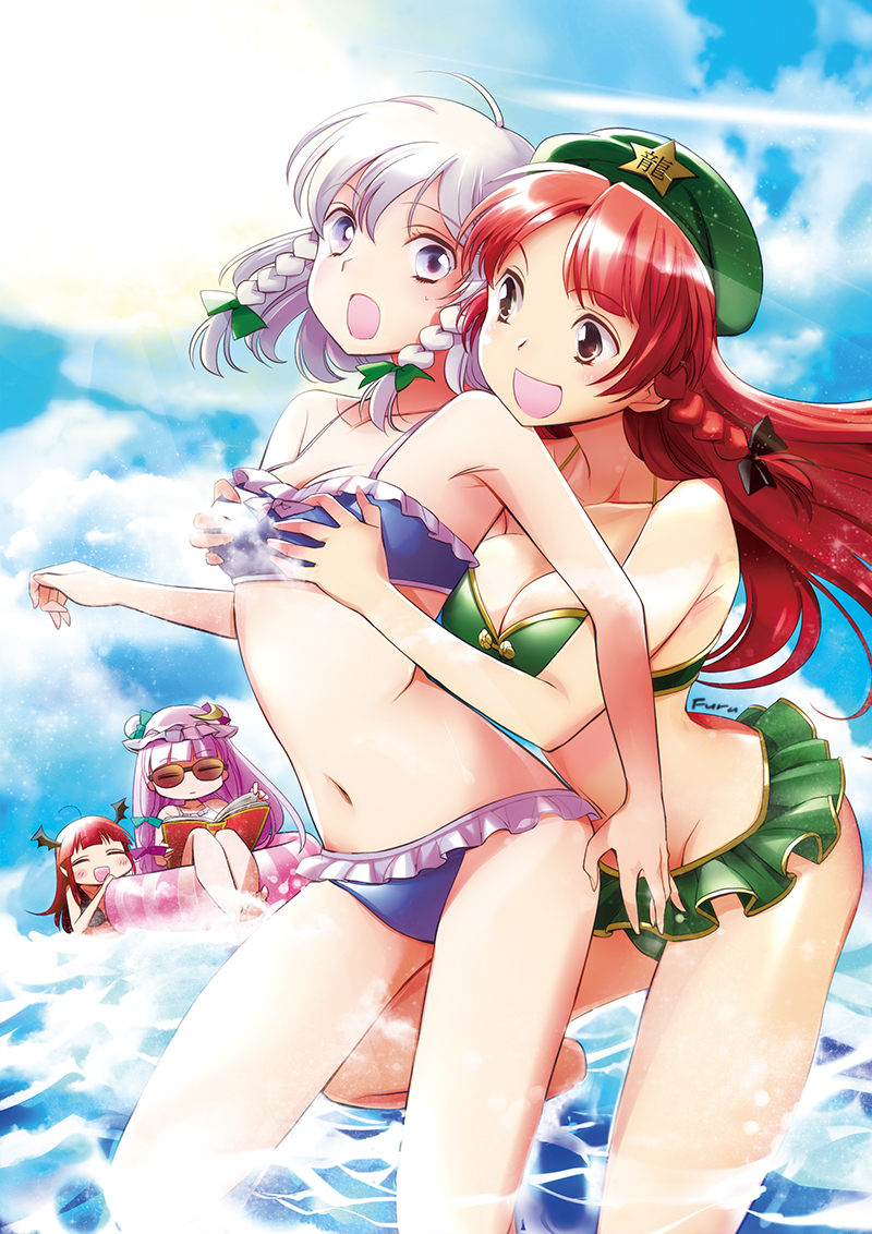 izayoi sakuya, patchouli knowledge, hong meiling, and koakuma (touhou) drawn by primary_stage