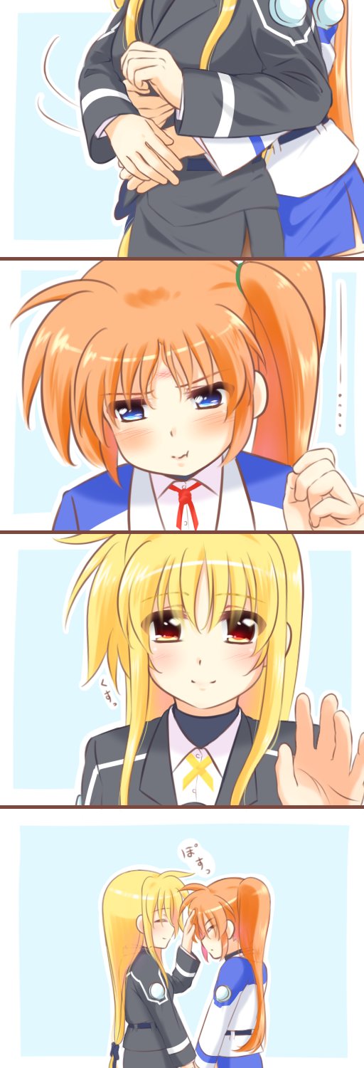 fate testarossa and takamachi nanoha (lyrical nanoha and 1 more) drawn by kerorokjy