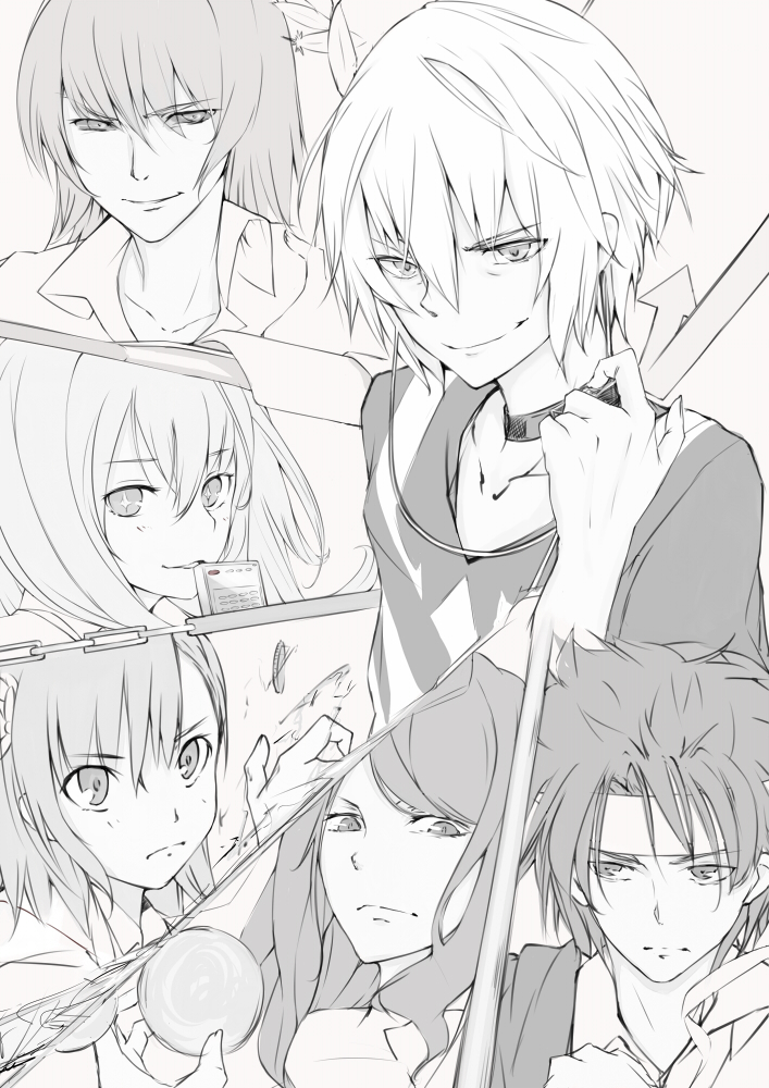 misaka mikoto, shokuhou misaki, accelerator, mugino shizuri, kakine teitoku, and 1 more (toaru majutsu no index and 1 more) drawn by tsuzuri_(nahime)
