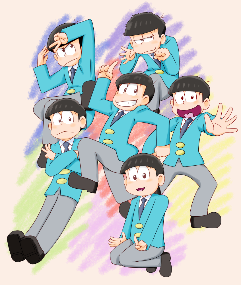 matsuno osomatsu, matsuno karamatsu, matsuno ichimatsu, matsuno jyushimatsu, matsuno choromatsu, and 1 more (osomatsu and 2 more) drawn by owlz