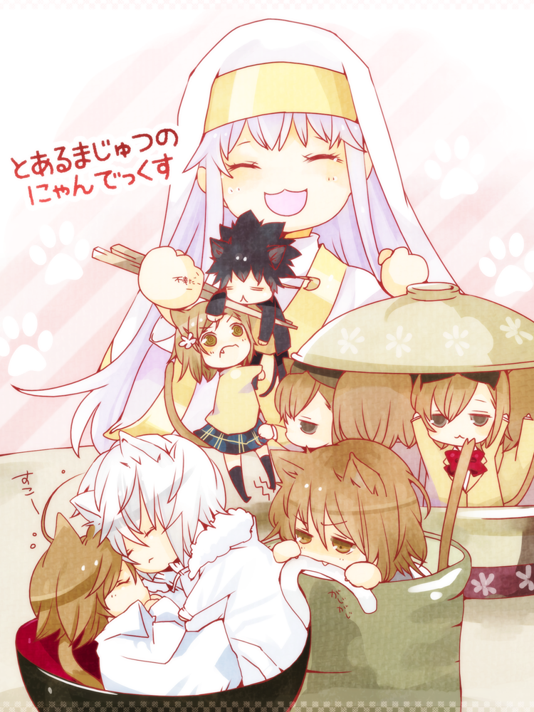 misaka mikoto, kamijou touma, accelerator, index, last order, and 2 more (toaru majutsu no index) drawn by yuukichi