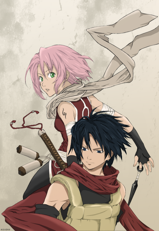 haruno sakura and uchiha sasuke (naruto) drawn by kesidiii and takamiya_haruya