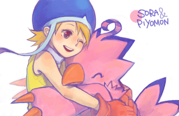 takenouchi sora and piyomon (digimon and 1 more) drawn by ayame_(artist)